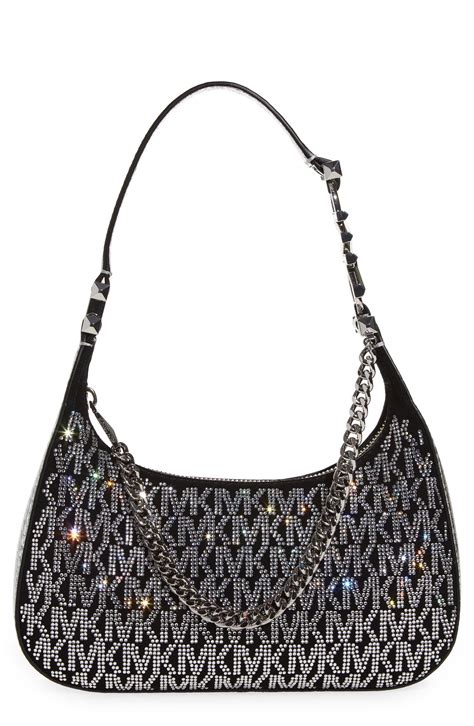 michael kors small handbags black with silver hardware|Michael Kors black signature handbag.